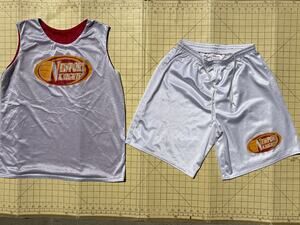 Vtg Newport Knights Basketball Uniform Jersey Shorts white Red Dazzle Mesh L USA